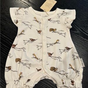 Bird Print Cream Kids One Piece
